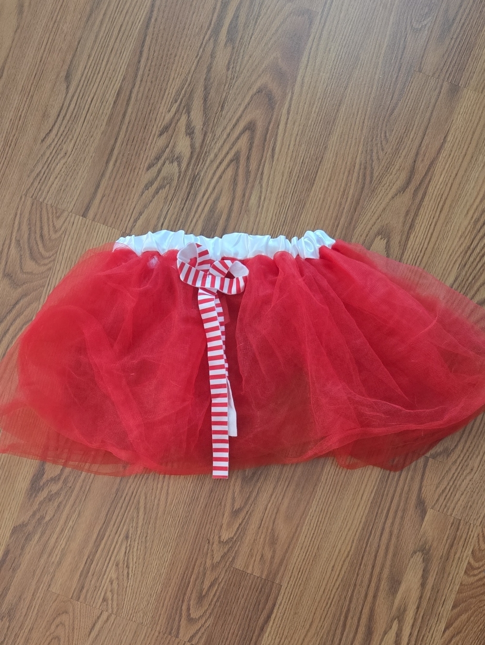 Red Tulle Holiday Tutu Skirt with Striped Bow - Kids Costume